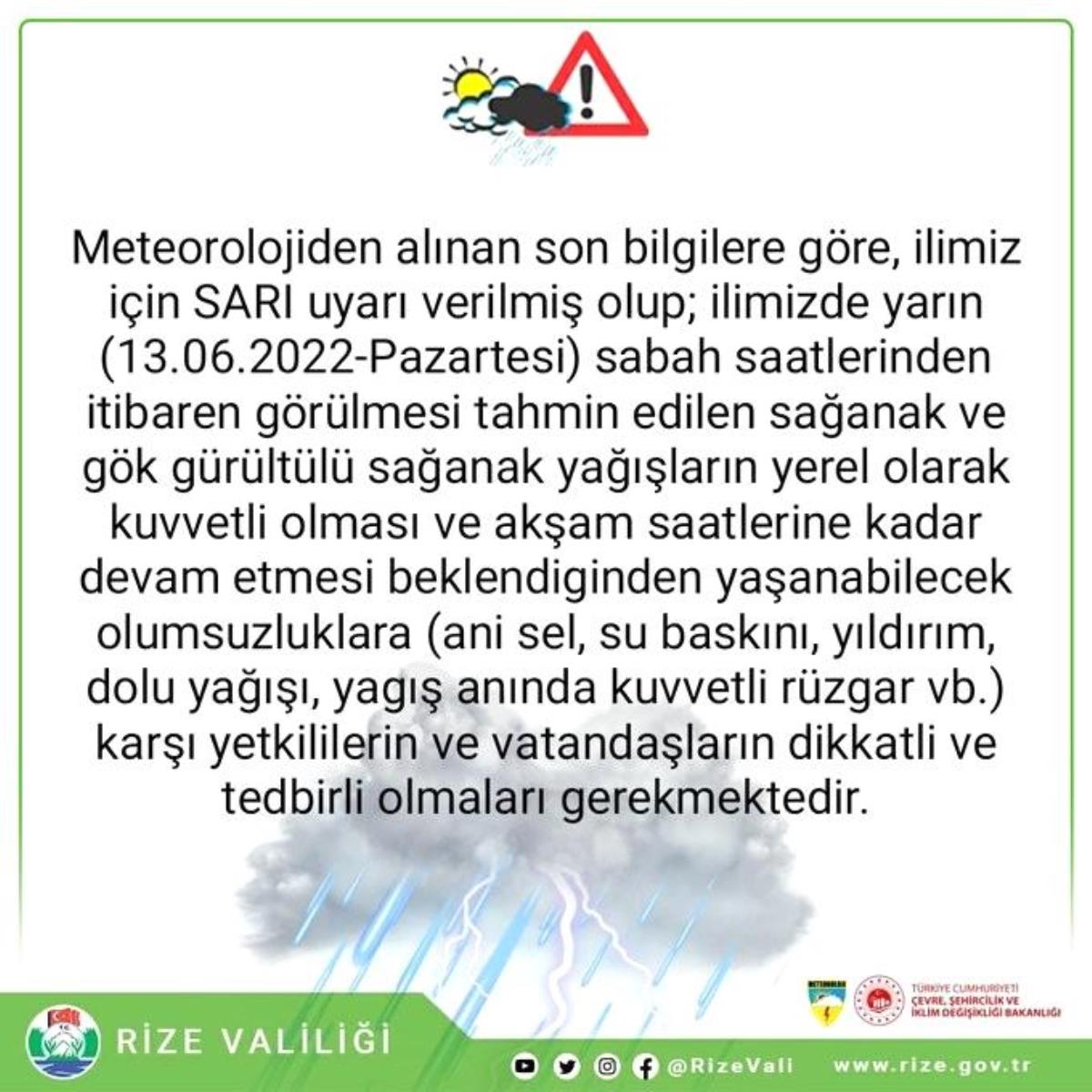 Rize Valiliğinden sel uyarısı - Haberler