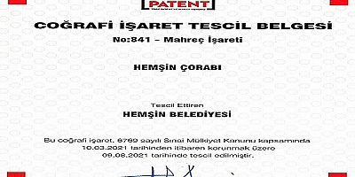 HEMŞİN ÇORABI TESCİLLENDİ